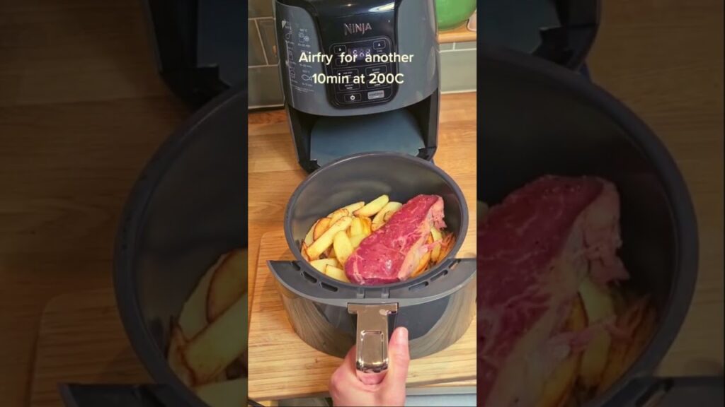 Steak and chips cooked in an air fryer quick and easy